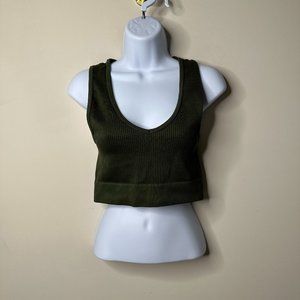 OFFLINE by Aerie Green V Neck Ribbed Sports Bra Women's Medium